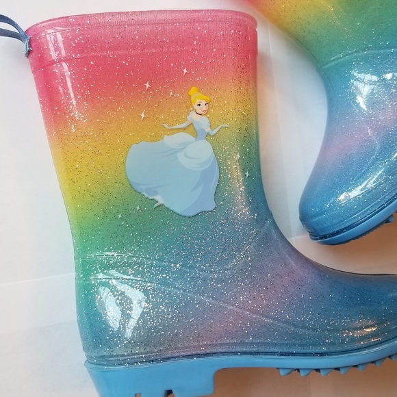 ❗Disney Cinderella Glitter Rainbow Girls Glossy Rain Boots Size 10❗ - Picture 1 of 6